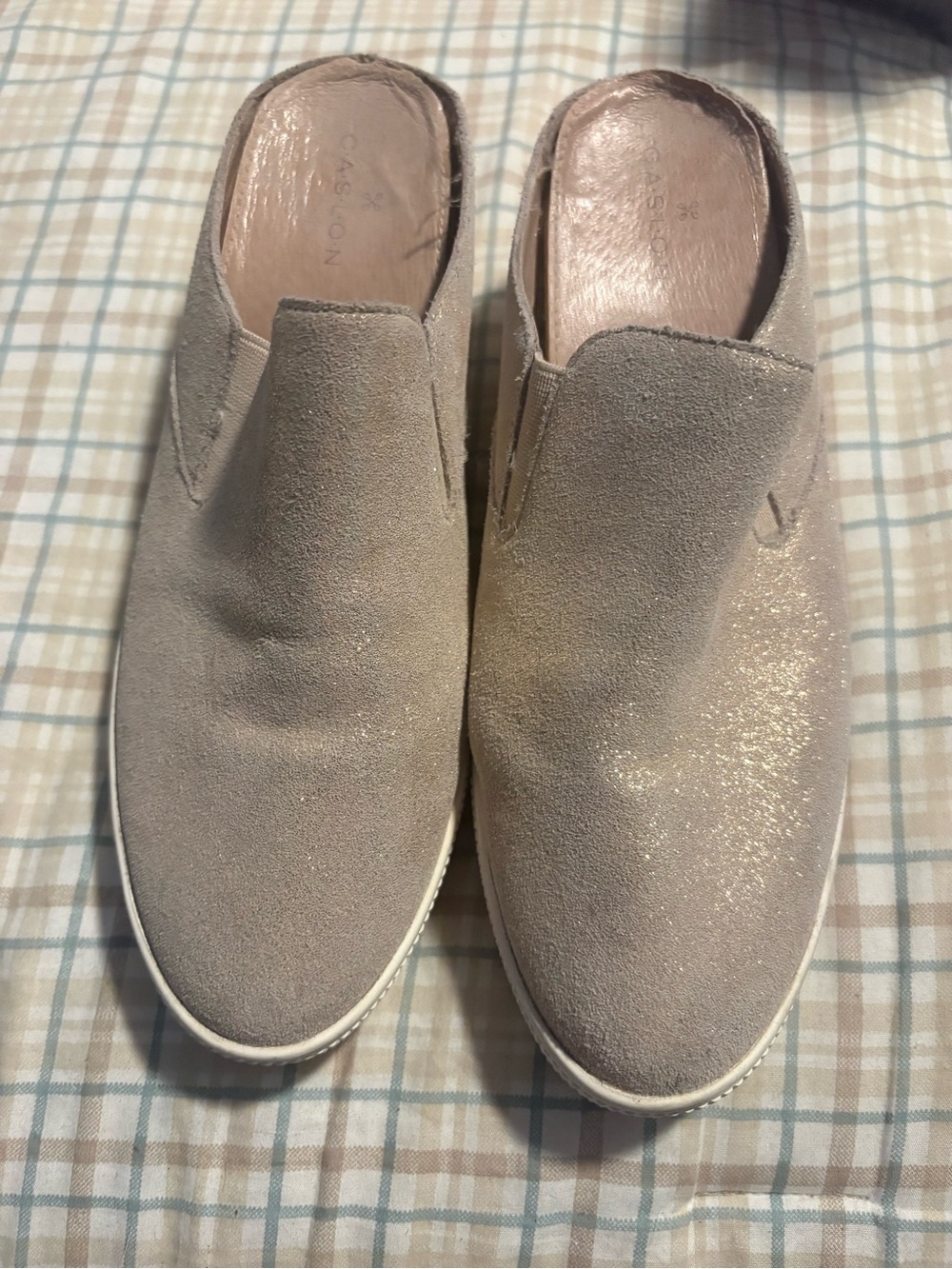 Caslon Women’s Suede Slip On Mule Shoes Taupe Gray Size 6.5 Leather Upper